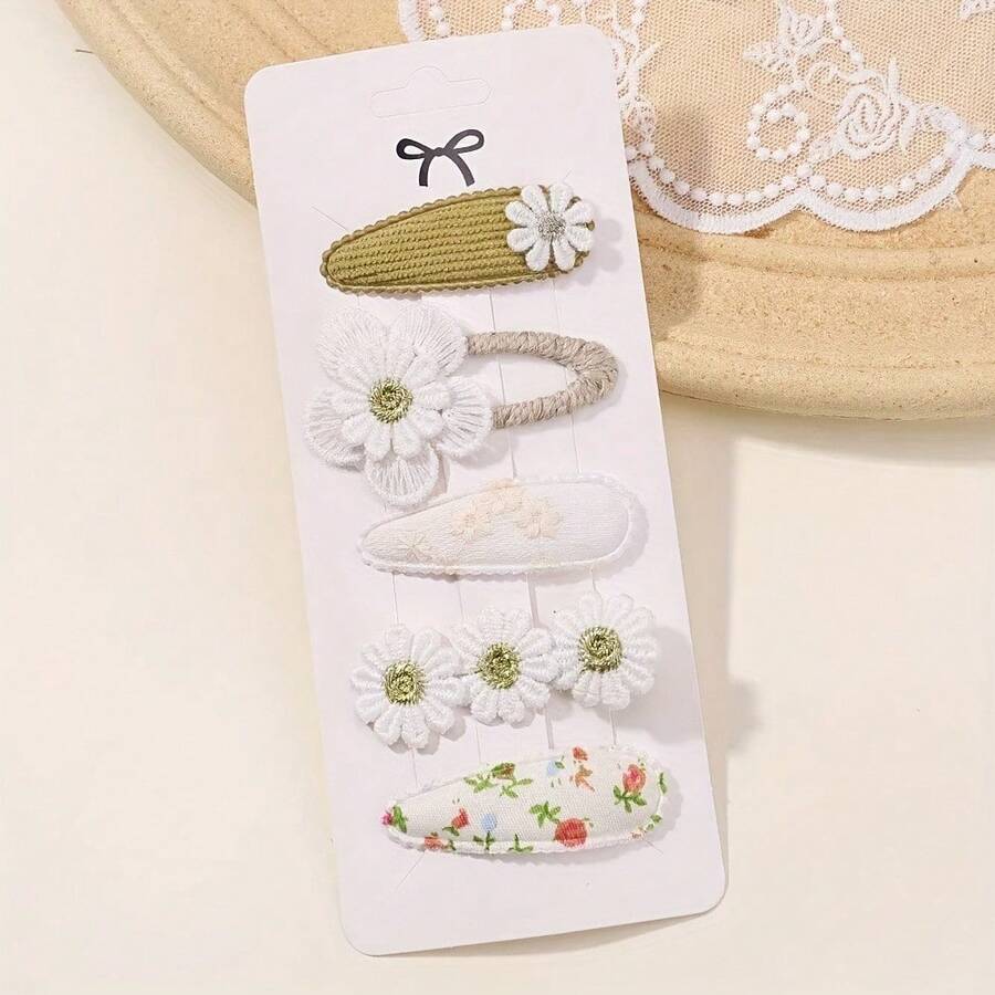 5pcs Set Mini Girl Hair Clips - Sweet Flower Bow Clips With Pastel & Soft Colors, Mini Hair Accessories For Braids, Ponytails, Buns For, Parties, Weddings, Casual Attire (Teen) - C - 查看 1