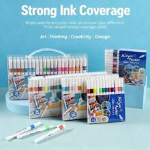 24/36/48/60 Colors Acrylic Markers, Marker Pen Set,Durable, Fade-Resistant, Perfect For Artist Painting, Illustrations, Handcrafted Art,School Back-To-School Season For Coloring Books And Other DIY Projects,Suitable For Paper, Fabric, Wood, Rocks, Plastic, Glass, Ceramics, Pumpkins, Etc., Acrylic Paint Marker Pens For Students And Adults, Thanksgiving, Halloween, Christmas Gifts - Acrylic Marker - 查看 4