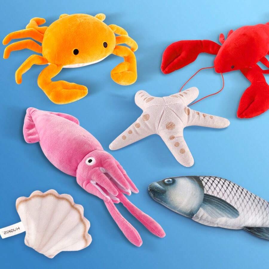 HEHEPOPO Đồ chơi nhồi bông hình tôm hùm, mực, cua, sao biển, sò điệp, cá chép Koi sống động như thật, búp bê động vật biển mềm mại cho bể cá, công viên thủy sinh.
