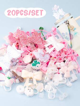 随机20个10毫米/0.4英寸硅胶吸管套，适用于30/40盎司带把手保温杯 | 粉色系列吸管套和硅胶靴，适用于40盎司/30盎司/20盎司保温杯 | 保温杯保护套套装 | 腮红粉色杯子装饰