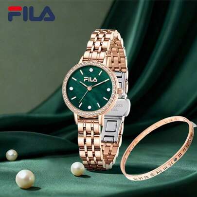  Đồng hồ nữ FILA Quartz - Vỏ pha lê lấp lánh, mặt số bầu trời sao, dây đeo ngọc trai và dây xích thép không gỉ | Quà tặng sang trọng | Đi kèm hộp quà thanh lịch | Hoàn hảo cho các bữa tiệc và lễ kỷ niệm | Chất lượng thương hiệu đáng tin cậy