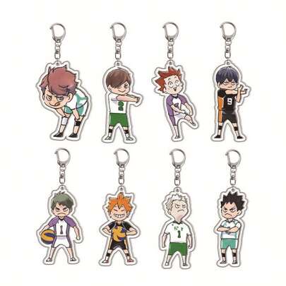 1pc/4pcs Cute Volleyball Team Character Acrylic Keychain Shoyo Hinata Tobio Kageyama Kei Tsukishima Daichi Sawamura Koshi Sugawara Kawaii Pendant Unisex Bag Charm Suitable For Backpacks Keys Car Decor Fans Gift Y2K Fashion Durable Lightweight Vibrant Double Sided Print High Clear Material Creative Accessory Popular For Men Women Daily Use Party Decoration Collection
