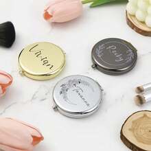 Personalized Engraved Compact Mirror - Metal Double-Sided Portable Pocket Mirror, Customized Travel Makeup Mirror For Bridesmaids, Custom Initial Text Rose Engraving, Folding Mirror - Multicolor - View 7