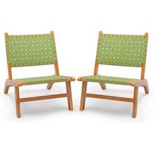 Silla de exterior de madera VINGLI, asiento de patio para todo clima con tela tejida de PE, silla Adirondack para césped, balcón, terraza (1, verde y marrón) - Verde y marrón - Ver 2