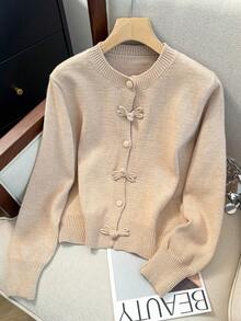 JIANHU Spring Butterfly Knit Cardigan, Short Design, Suitable For Petite Figure, Elegant Versatile, Create Fashionable Look - Camel - View 3