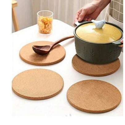 3pcs Thick Round Soft Cork Coasters - Heat Resistant Tableware, Cooking Utensils & Plant Mats, Perfect Home Decor - Suitable For Kitchen Countertops And Dining Tables, 6.3 Inch Thick Round, Heat Resistant, For Dishes, Pots, Pans And Plants - Ideal For Tabletops And Countertops, Kitchen Essential | Natural Aesthetics | Durable Bamboo Fiber, Bamboo Mats