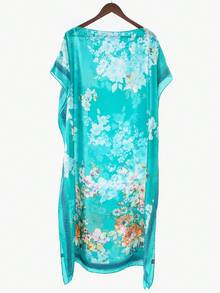 1件女士复古优雅印花仿丝长款卡夫坦罩衫，休闲沙滩防晒披肩和服，夏季连衣裙 - 彩色 - 查看 21