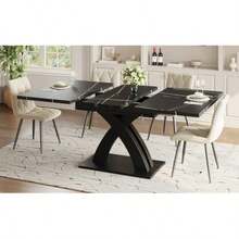 Extendable Dining Table Measuring 120 X 80 X 76 Cm, Ideal For The Dining Room, Kitchen, Or Patio. Wooden Dining Table, Extending Up To 160 Cm In Length, Seats Up To 6 People, Black Lacquered Finish. - Black - View 8