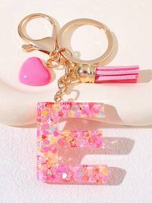 1pc Pink Heart Shaped Creative Keychain, 26pcs A-Z English Letter Children's Bag Accessories, Butterfly Letter Pendant Keychain, Valentine's Day Heart Keychain, Couples Keychain, Gift - Pink - View 23