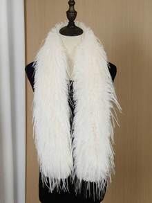 1条长款仿毛皮女士围巾，纯色流苏披肩，适合休闲和正式场合穿着 - 可手洗，奢华厚实，优雅流苏披肩，多功能外套配饰，适合情人节和派对 - 柔软透气领口 - 彩色 - 查看 8