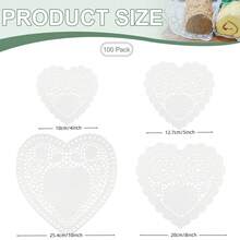 100片心形纸垫 - 情人节蕾丝圆形纸垫，适用于手工制作 - 一次性纸质餐垫 - 适用于婚礼、生日、蛋糕、甜点、餐具、派对装饰，白色 - 白色 - 查看 3