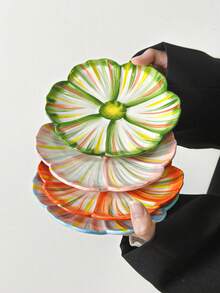 4pcs Colorful Petal Ceramic Plates, Elegant Dessert Plates, Suitable For Steak, Desserts, Afternoon Tea, Weddings, Parties, Gifts - Multicolor - View 2
