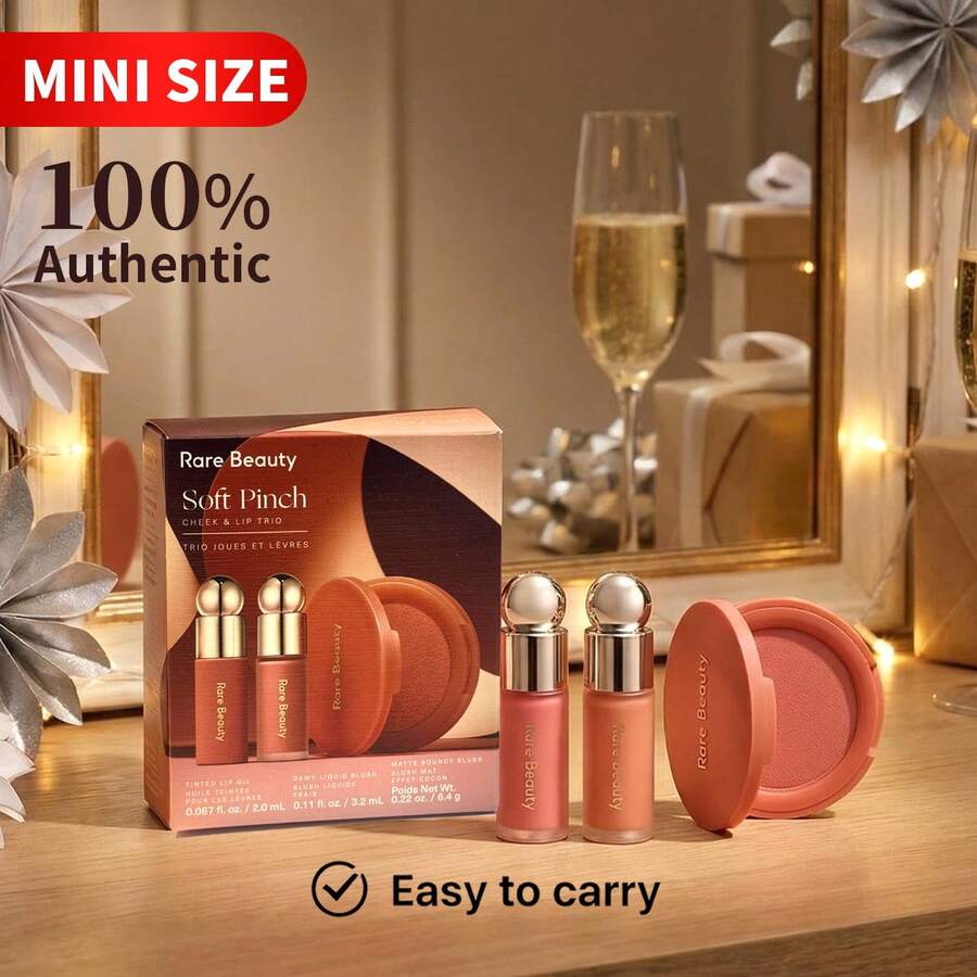 Soft Pinch Cheek & Lip Trio - Matte Blush, Mini Liquid Blush And Mini Tinted Lip Oil,Rare Beauty Soft Pinch Matte Bouncy Blush - Bộ 3 món - Xem 1