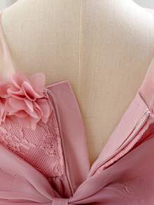 Baby Girls Sleeveless Lace Ruffled Back Bow Organza Cute Puff Flower Girl Dress, Suitable For Wedding, Birthday Party, Outing - Dusty Pink - View 10