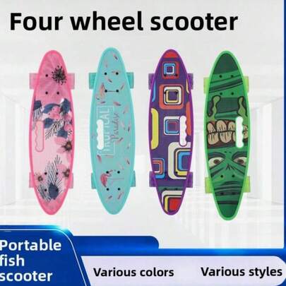 4-Inch Fish Skateboard, 4 Wheels, Suitable As Gift For Kids, Birthday, Holidays