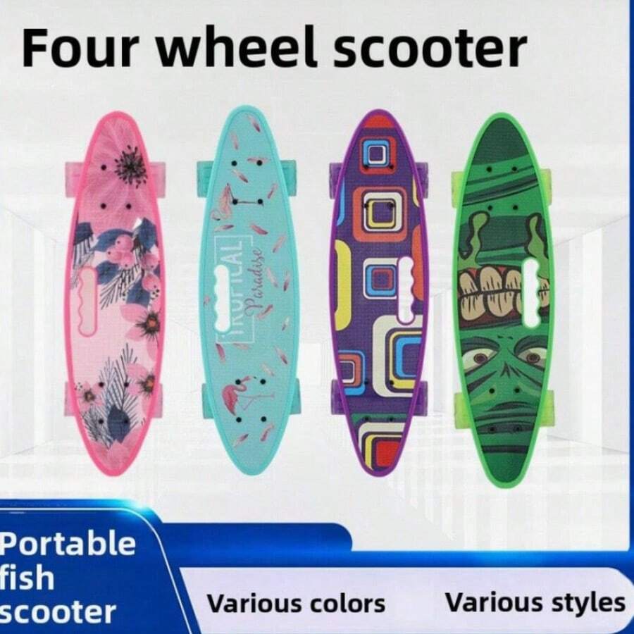 4-Inch Fish Skateboard, 4 Wheels, Suitable As Gift For Kids, Birthday, Holidays - Multicolor - View 1