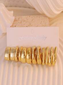 树脂水滴C形耳环，简约百搭，时尚优雅 - 金色 - 查看 7