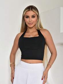 Blusa Frente Única Busto Forrado Top Costa Nua Suplex Cropped Feminino