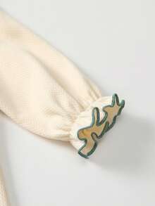 Baby Girls' Cute Embroidered Floral Romper With Peter Pan Collar, Long Sleeve - Apricot - View 4