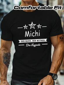 Men's Lightweight Crew Neck T-Shirt - German Legend Michi Graphic Tee, Light Grey Casual Summer Shirt For Everyday & Formal Wear - Breathable Everyday Essential, Comfortable Fit Shirt, Minimalist Design, Soft Fabric, Adult Clothing - Black - View 1