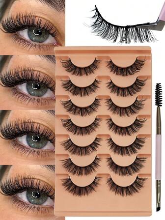 7 par naturliga ögonfransar lösögonfransar 6D lätta kattögonfransar svarta band dagliga ögonfransar fluffiga mjuka fuskmink remsögonfransar lösögonfransar