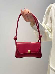 Fashionable Solid Color Baguette Bag, Minimalist Women Underarm Shoulder Bag - Burgundy - View 6