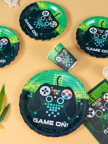 1 Set Game Controller Themed Disposable Party Supplies, Including Plates, Napkins, Cups, Tablecloth And Flags, Suitable For 25 Guests, Disposable Paper Plates Party Tableware For Birthday, Wedding, Theme Party, Family Picnic - Multicolor - View 5