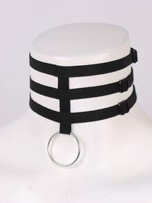 Women's Gothic Punk Style Dark Circle Design Layered Elastic Band Fashion Choker Necklace For Party - Black - View 2