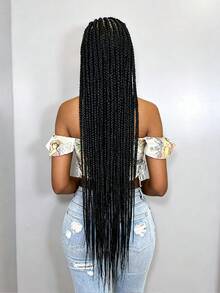 A ANYTIME 时尚新款高清全蕾丝单层编织假发，时尚长款独特巨型玉米辫发箍假发，女神日常佩戴首选 - 黑色 - 查看 6