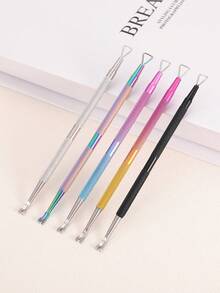 5pcs/2pcs/1pc Professional Salon Quality Metal Double-Sided Cuticle Pusher And Nipper, Stainless Steel Gel Nail Polish Remover, Manicure Pedicure Cleaning Pressure Tool For Nails And Toenails, Salon Use - Black - View 11