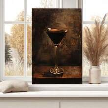 1pc Framed Canvas Wall Art Prints Poster, Martini Glass, Dark Liquid, Vintage Oil Painting Style Art Posters Canvas Print Painting For Living Room Bedroom Office Bathroom Dorm Home Decor, Ready To Hang, 2D Flat - Multicolor - View 4