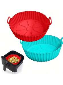 Forro de silicona para freidora de aire de 3-5 cuartos, reemplazo de papel encerado inflamable, bandeja de hornear reutilizable accesorio para horno, rojo/azul, redondo/cuadrado (parte superior 8 pulgadas, parte inferior 6.75 pulgadas) - molde para hornear de silicona - Ver 11