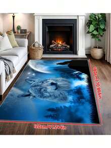 1pc Washable Wolf Pattern Rug - Moon And Pine Tree Element Carpet Suitable For Living Room, Leisure Area, Bedside Accessories - Multicolor - View 2