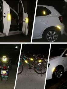 8片装汽车夜间安全警示防撞防水交通标志，多功能反光贴纸，通用型，适用于汽车、电动汽车、摩托车