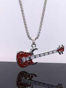 1 pieza Collar con colgante de guitarra de música hip hop, collar de estilo callejero de acero inoxidable para hombres, adecuado para festivales de música - Collar con colgante de guitarra eléctrica - Ver 13