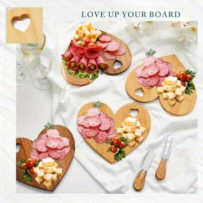 1 Set Heart-Shaped Cheese Board Set With Wooden Cheese Knife, Suitable For Bridal Shower, Wedding, Birthday And Valentine's Day Gifts, Wooden Cheese Board, Cheese Board Gift