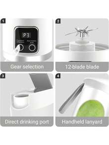 Portable Usb Rechargeable Mini Blender & Juicer - 3 Modes, Digital Display, 16-Blade, 15.22oz, Easy Clean, Ideal For Travel - Fresh Juices Anywhere - trắng - Xem 7