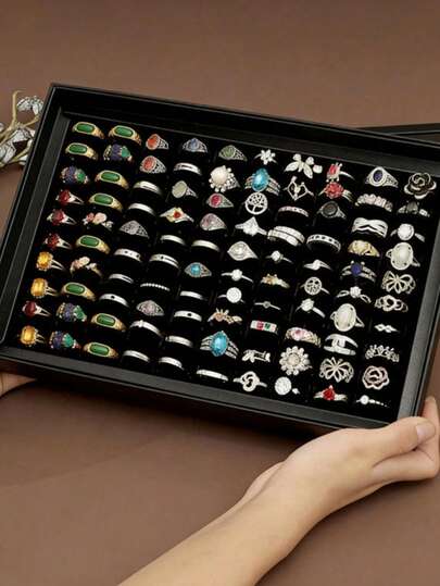1个/3个装100格首饰盒，大容量首饰戒指展示盒 | 带透明盖和托盘支架的耳环收纳整理盒