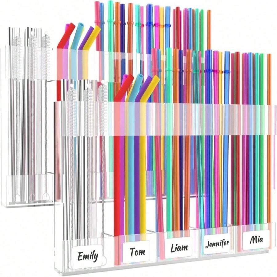 Rycid 2 Pack 9.6" Large Acrylic Straw Holder For Cabinet Door With Detachable Ultra Sticky Adhesive Squares And Stickers, 2026 Reusable Straws Organizer Storage Dispenser For Kitchen Counter Cupboard - 杏色 - 查看 1