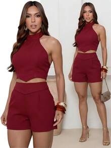 Women's Tailored Set: Cropped Blouse And Shorts - ALLEGRO ĐỎ - Xem 1
