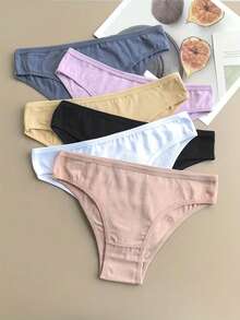 Kit 5 Plain Cotton Thong Comfort Panties - Multicolor - Ver 1