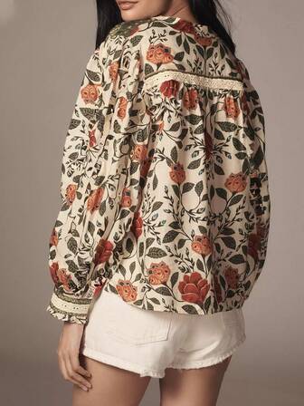 Camisa de manga larga con estampado de estilo bohemio retro para mujeres de talla grande - Una blusa y camisa casual y elegante de corte holgado para otoño e invierno.