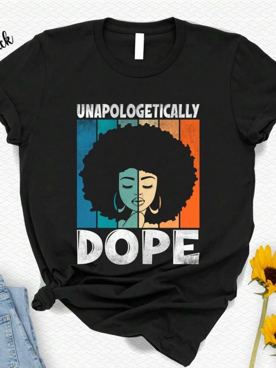 Unapologetically Dope African Curvy Women's Short-Sleeved T-Shirt - 黑色 - 查看 1