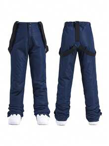 Bộ quần trượt tuyết giữ ấm dành cho nữ, quần trượt tuyết mùa đông dành cho nam với dây đeo vai có thể tháo rời, phù hợp cho các hoạt động ngoài trời, trang thiết bị trượt tuyết, quần áo giữ ấm, quần thể thao, cấu trúc gia cố, dây đeo vai chống tuyết tiện dụng, trang phục trượt tuyết bền bỉ, dày dặn, thoáng khí. - Màu xanh hải quân - Xem 16