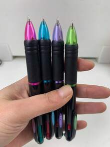 4-In-1 Ballpoint Pen - 4 Color Retractable Pen - Smooth Writing, Ideal For Office Stationery And Fine Writing, Essential Office Supply | Ballpoint Pen Set | Smooth Writing Pen - 黑色 - 查看 2