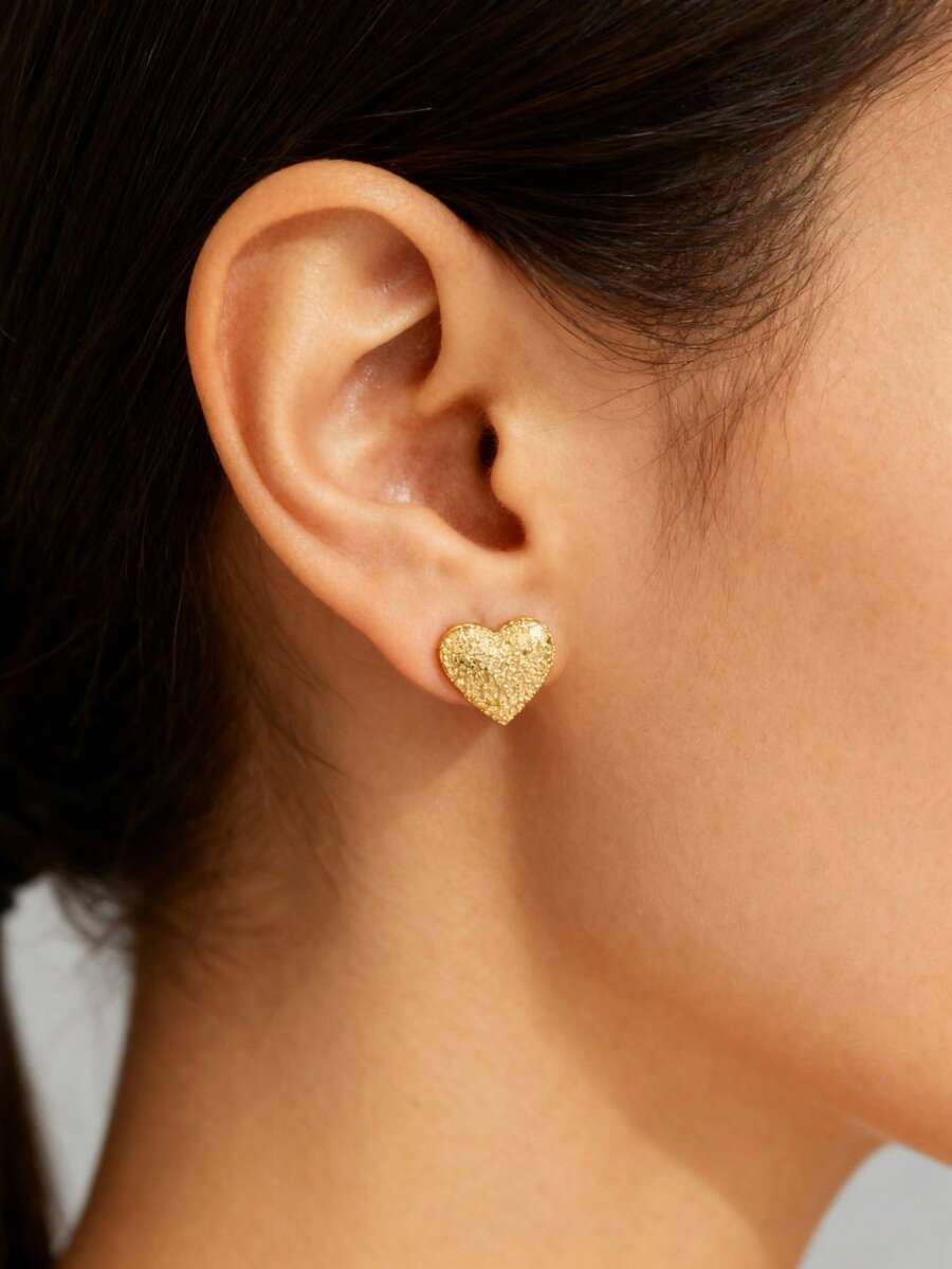 1 Pair Textured Matte Minimalist Chic Earrings, European And American Style - Gold - View 1