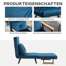 HOMCOM Reclining Sofa Bed, Guest Bed Function, Velvet Cushion, Adjustable Backrest, Blue, 63 X 73 X 81 Cm - Blue - View 6