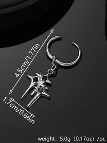 1 pieza Pendiente de cruz envuelto con diamante negro y diamante transparente incrustado en acero inoxidable, de moda y único para hombres - Plateado - Ver 8