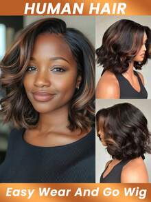 باروكة شعر بشري موجة الجسم بوب مع تسليط الضوء على اللون 1B/30، باروكة بوب قصيرة ملونة مصنوعة بالآلة، سهلة الارتداء والذهاب، باروكة موجة فضفاضة بدون غراء، كثافة 180% للنساء - S1/30 - مشاهدة 3