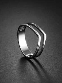 1 件银色不锈钢双层 V 形男士戒指 - 銀色 - 查看 8